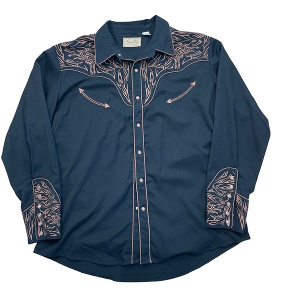 Scully Western Shirt XXL Black Pearl Snap Button Cowboy Scroll American Yoke - Picture 1 of 16